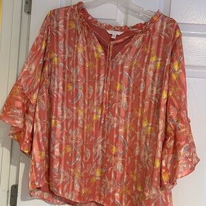 LC Lauren Conrad Coral Floral Blouse
